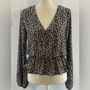 SIENNA SKY Floral Print Long Sleeve Peplum Blouse Women's Size Medium